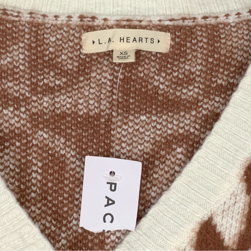 NEW peace sign cardigan by LA Hearts from Pacsun brown & cream very soft xs - Picture 5 of 11